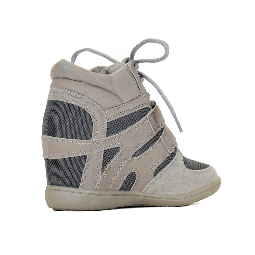 Lt Grey Faux Suede Mesh Panel Hidden Wedge Sneaker - Picture 3 of 3